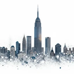 high-resolution abstract data art in the shape of a city skyline, clusters and constellations of fragmented connections in the pattern of an audio waveform, digital art, unreal engine, 4k