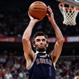 upper body portrait of abraham lincoln shooting a free throw, 1 9 8 6 nba finals, nbc broadcast, associated press photo, character