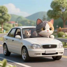a car of cats out driving around, octane render, highly detailed