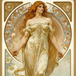 a very tall woman, tall, feminine, muscular, powerful, modestly clothed, intricate, elegant, highly detailed, digital painting, artstation, smooth, symmetrical, sharp focus, illustration art by gaston bussiere and alphone mucha