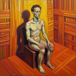 body sitting on it, isometric perspective, grotesque, doomed, acrylic paint, gouache on canvas, vibrant colors, grotesque, wrapped thermal background, art francis bacon