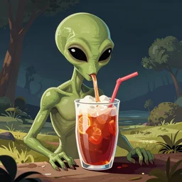 an alien drinking horchata, detailed, vector art