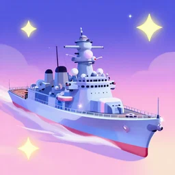photo of a battleship in space, twilight, by magnaluna, vivid pastel colors scheme, cute, 8 k, tonemapping, global illumination, sparkling, sparkles, cartoon