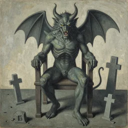 monster graveyard chair, portrait of daemons, by Mathias Kollros and Wassily Kandinsky