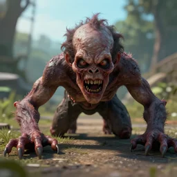 a grotesque and malformed monster crawling towards the camera, high quality, unreal engine, octane render, natural light outside, animated horror still