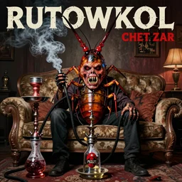 large zombie roach smoking hookah on a whole couch by greg rutkowski and chet zar, horror movie poster, hyper realist face, photo realistic, satanic, award - winning, museum worthy tool music video, post - processing 8 k