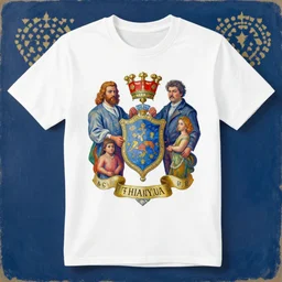 grandiose family crest, award winning tshirt design, by asaf hanuka, by claude monet, by fernando botero, acrylic paint