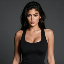 Kylie Jenner with a tight vest, portrait, realistic, hyperrealistic, 4k resolution, 8k resolution, Quality, highly detailed, very detailed, detail studio quality lighting, dramatic lighting,