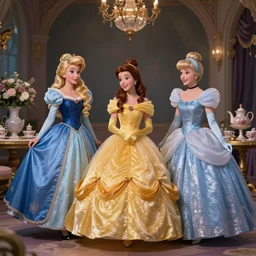 a princess tea party with aurora, belle, and cinderella