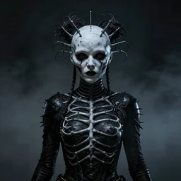 Hyper realistic portrait of a Hellraiser cenobite, Dark Studio Lighting, fog, by Emil Melmoth, Trending on Artstation, 8k