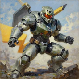poliwrath pokemon playing as master chief, oil on canvas, intricate, 8 k highly professionally detailed, hdr, cgsociety