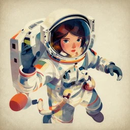 ( ( strong dither ) ), editorial illustration portrait of a young astronaut girl, colorful modern, ( ( charlie davis ) ), strong texture, dynamic composition, detailed, matte print, dynamic perspective, muted color, lomography, muted colors