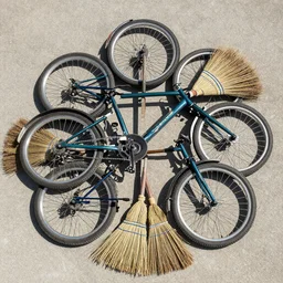 Installation Art made of bicycle wheels and broom sticks