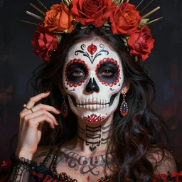 illustration of a sugar skull day of the dead girl, art by dan mumford