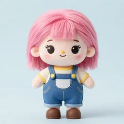 cute jerryberry doll in overalls and pink hair greg rutkowski