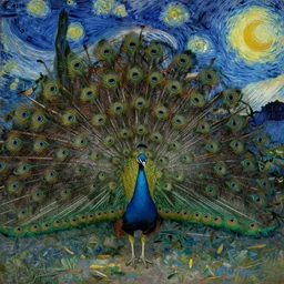 the vision of the universal peacock by casey weldon, chris mars, and vincent van gogh, symbolist, visionary