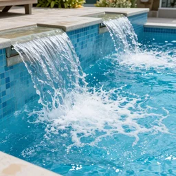 swimming pool filled with waterfalls