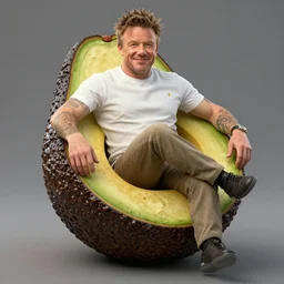 gordon ramsey as an avocado chair, realistic, hyperrealistic, ultra realistic, real, real world, highly detailed, very detailed, extremely detailed, intricate details, 8 k resolution, hd quality