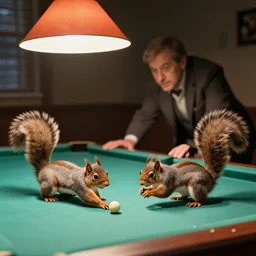 squirrels playing pool in the style of cassius marcellus coolidge