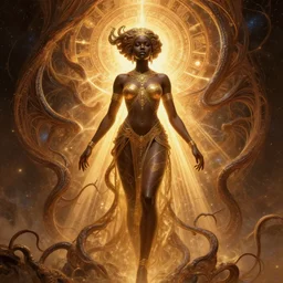 digital art by h r giger, black african princess, warm volumetric lighting, cosmic, symmetric, highly detailed, elegant, concept art, enveloped by alien tendrils, heavenly, god rays, glowing aura, intricate, sharp focus, illustration, alexandros pyromallis, bouguereau, rutkowski, artgerm, alphonse mucha