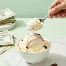 scooping ice cream for money