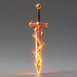 magical sword with flames running up and down the blade, digital art, high quality, intricate design, 3d render, art station top 10,