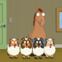 a screenshoot of the show bojack horseman of a couple of shetland sheepdog, illustration of the show bojack horsman
