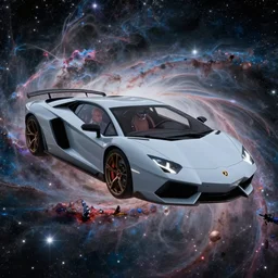 lamborghini starship floating in nebula, ludek pesek, rick guidice, chesley bonestell, lucien rudaux, rolf klep, fred freeman, george pal