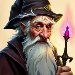 colorful portrait of an old wizard with a magic staff, rodel gonzalez, marc davis, milt kahl, jim warren, don bluth, glen keane, jason deamer, rob kaz, character art, concept art,