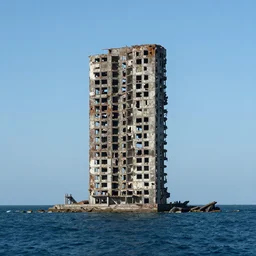 Abandoned skyscraper in the middle of the ocean
