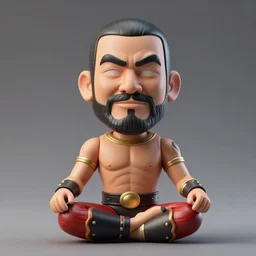 product photography of a luchador with comically large heads and hands, sitting in meditation, product photography, highly realistic, award winning toy design, ambient occlusion, digital art,