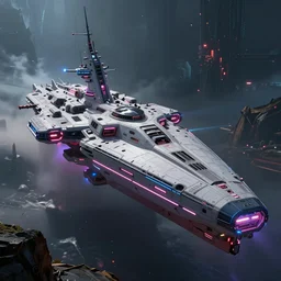 Futuristic spaceship, battleship, neon glow, scifi, Artstation