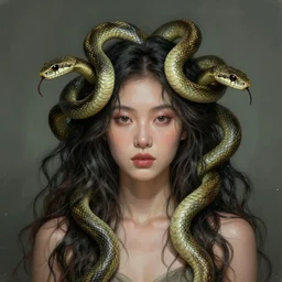 a beautiful artwork of a woman with snakes for hair, by Flora Borsi featured on artstation
