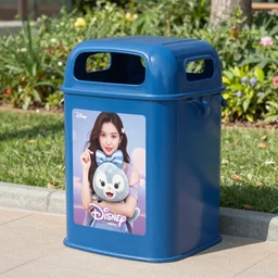 Karen on a billboard advertising Disney trash cans
