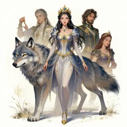 highly detailed full shot portrait of a enchanted wolf in the form of a beautiful young princess. d & d, art by donato giancola and ruan jia and carl larsson and magali villeneuve. trending on artstation, intricate details, energetic composition, golden ratio, concept art, illustration, elegant art