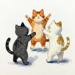cats dancing, oil pastel