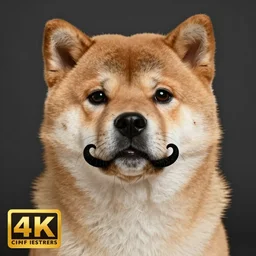 a cartoon portrait of a hipster shibu inu with a moustache. realistic. photo. photorealistic. detailed. high quality. high resolution. lossless quality. lossless. 8 k. hdr. 4 k. 8 k resolution. 1 6 k resolution