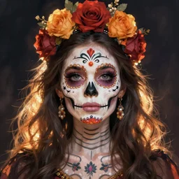 Illustration of a sugar skull day of the dead girl, art by ilya kuvshinov