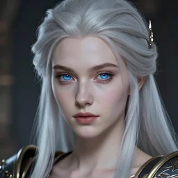 close - up portrait of a beautiful fair - haired princess in warhammer 4 0 k, pale skin, blue eyes, intricate, highly detailed, trending on artstation, concept art, slightly smooth, sharp focus, ultra realistic digital art by raymond swanland and zdzisław beksinski