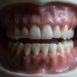 A creepy, close-up photo, of a row of teeth.