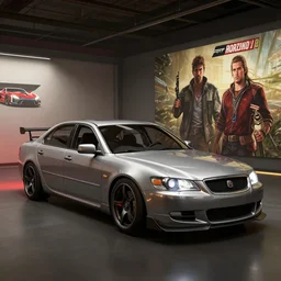 1 9 4 0'd sedan in forza horizon, beamng, grand theft auto, need for speed. art by filip hodas and artgerm. indoor, rhads. 3 d render, surrealism, hyperrealism.