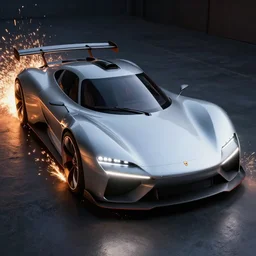 futuristic car designed by porsche, 8 k, ( food photography ), highlights, sparks, hyper realism