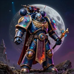 photorealistic warhammer 4 0 k in the style of michael whelan and gustave dore. hyperdetailed photorealism, 1 0 8 megapixels, fully clothed, lunar themed attire, amazing depth, glowing rich colors, powerful imagery, psychedelic overtones, 3 d finalrender, 3 d shading, cinematic lighting, artstation concept art