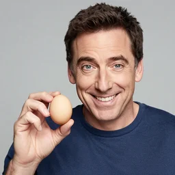 steve carell holding a pair of eggs and smiling mischievously at the camera