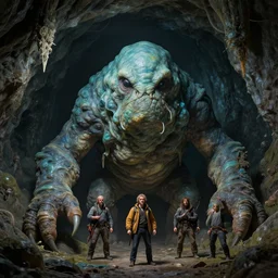 the large fantasy slime monster in a dark cave, by gaston bussiere, j. c. leyendecker, craig mullins, donato giancola, greg rutkowski, symmetry!!, highly detailed, sharp focus