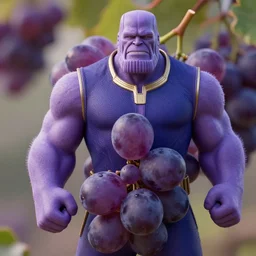 Thanos in the form of a grape, hyper realism, high detail, octane render, 8k, depth of field, award-winning photo