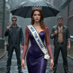 3 d unreal engine octane render of miss of the world in the rain by greg rutkowski and conrad roset and wlop and artgerm