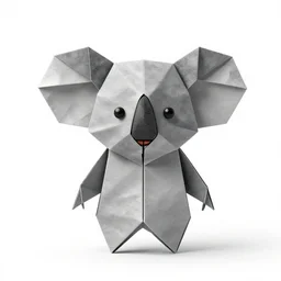 origami koala, stylized pixar-style 3d render, full body, isolated on a pure white background, centered, entire subject in frame, sharp focus, soft studio lighting