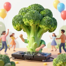 a broccoli party, the broccoli is the dj, a lot of baloons, dancing people, highly detailed, digital painting, artstation, 8 k