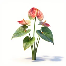 watercolor style anthurium, stylized pixar-style 3d render, full body, isolated on a pure white background, centered, entire subject in frame, sharp focus, soft studio lighting